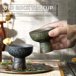 Taza y Cuenco de Cerámica Estilo Retro con Esmalte de Bronce, Copa Maestra de Cerámica de Arcilla Antigua Xiangyun con Tallo Alto y Detalles Plateados - Product Image 2