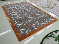 High Quality Handmade Wool and Nylon Silk Carpet Grey and Orange Color Lines Area Rugs