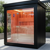 Sauna extérieur moderne pour 2 à 6 personnes, design familial noir, chauffage à vapeur sèche et humide, bois de cèdre rouge massif 6