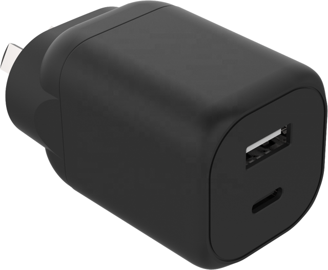Factory Direct Supply 30W USB-C GaN Wall Fast Charger with AU/EU/US Plug 1*Type-C 1*USB Port