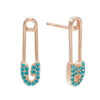 Boucles d'oreilles clous Gemnel en laiton plaqué or 14 carats et rhodium, motif épingle de sûreté et trombone, avec turquoise, pour femme