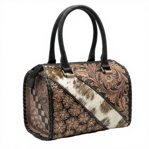 Sac de voyage de luxe pour femme, en cuir véritable 100% sculpté à la main avec motifs floraux, grande capacité, style décontracté et sportif - Product Image 2