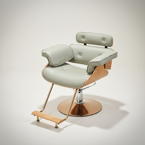 Poltrona da <span class=keywords><strong>Salone</strong></span> in Legno Curvato Stile Nordico con Base Dorata, Sedia Idraulica <span class=keywords><strong>per</strong></span> Parrucchiere in Pelle PU Trapuntata <span class=keywords><strong>per</strong></span> <span class=keywords><strong>Salone</strong></span> di Bellezza - Product Image 3