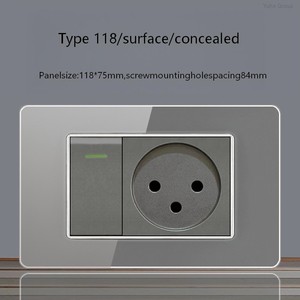 Panel de vidrio templado de cuatro colores, estándar israelí, con interruptor de lámpara de pared de carga rápida USB tipo C, módulo de teléfono y TV satelital. - Product Image 4