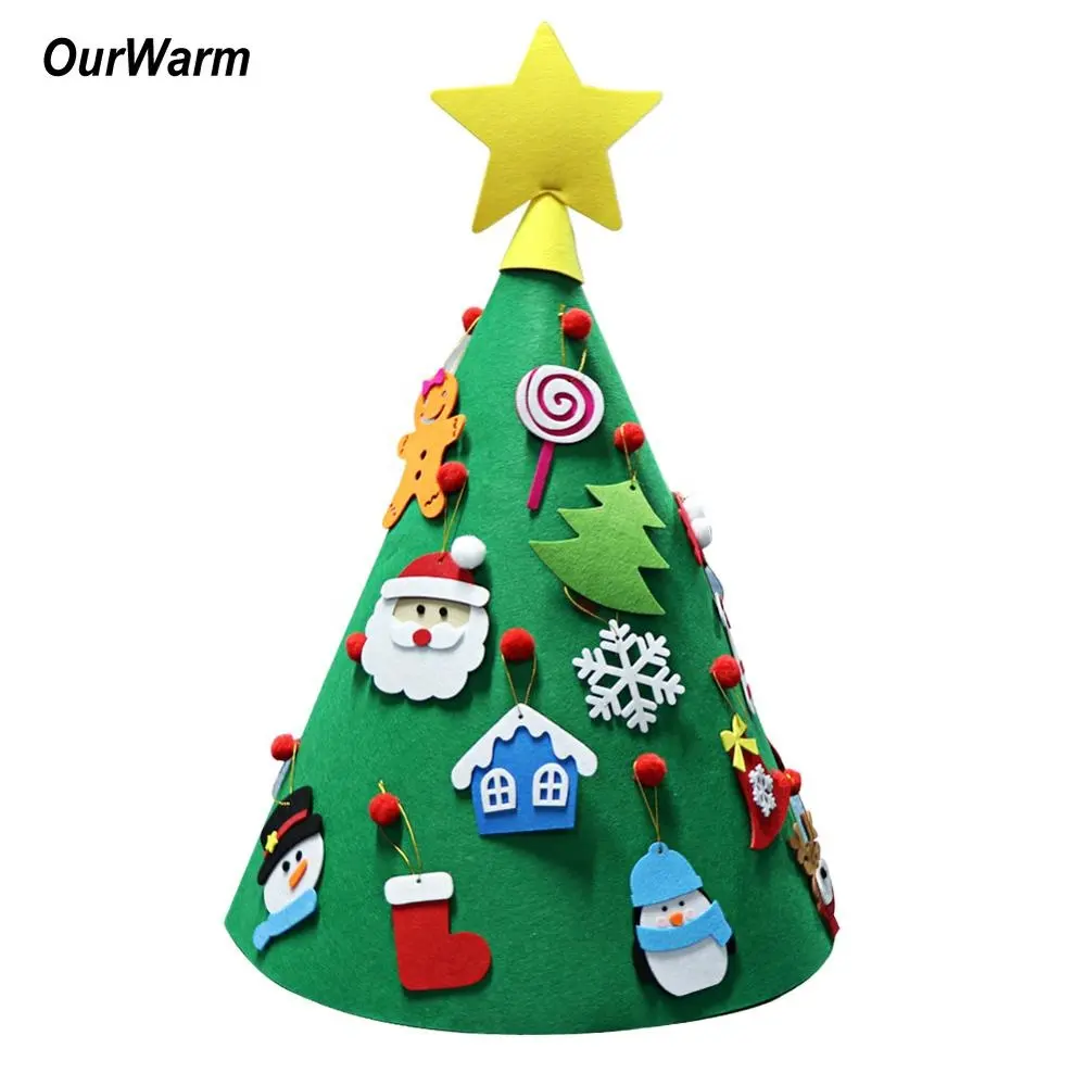 Ourwarm-artesanías artificiales de poliéster 3D, árbol de Navidad de fieltro hecho a mano para niños, 50x60cm
