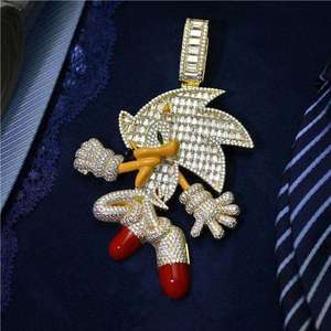 Pendentif en argent 925 avec moissanite, bijoux anime, pendentif personnalisé hérisson Sonic en argent sterling 925 avec diamant moissanite VVS - Product Image 2