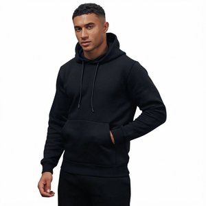 Sudadera con Capucha Negra de Algodón Grueso, con Bolsillo Frontal y Cordón Ajustable, Ropa Urbana de Invierno para Hombre - Product Image 1