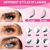 Kit de Cils en Grappes D Curl 10-18mm en Cheveux Synthétiques Naturels Style Manga Anime avec Colle et Pince à Épiler