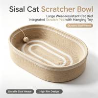 Lit grattoir ovale en sisal pour chat, nid profond de 12 cm de haut, en sisal durable avec boule suspendue, lit pour chat 2-en-1 pour le tranchage des griffes