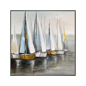 Peinture à l'huile sur toile pour marin, pouces, art moderne abstrait, coucher du soleil, bateau