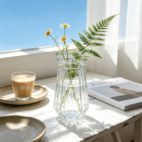 Ribbed Geometric <strong>Glass</strong> Vase with Large Mouth for Hotel and Event Decoration with High Transparency and Factory Price