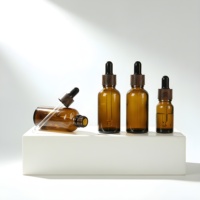 Flacon compte-gouttes en verre ambré 15ml 30ml 50ml avec collier à motif bois par transfert d'eau, pour sérum, huile, cosmétiques, capacité personnalisée, vente en gros en vrac