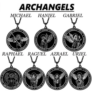 Medalla Religiosa de Acero Inoxidable con Alas de Ángel, Arcángel Gabriel, Rafael, Uriel, Miguel, Collar con Colgante de Joyería - Product Image 3
