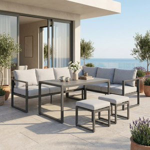 ชุดโซฟาสนามรูปตัวแอล <span class=keywords><strong>5</strong></span> ชิ้น รุ่นโมเดิร์น โครงเหล็กเคลือบสีฝุ่น เบาะหนา 10 ซม. เฟอร์นิเจอร์สวนแบบแยกส่วน - Product Image 2