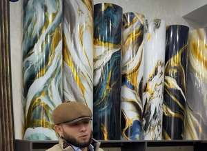 Pegatinas de azulejo DIY de ondulación de agua de Metal dorado plateado 1,2*2,8/2,9/3M cubierta de pared de mármol autoadhesiva fácil de limpiar impermeable para feo - Product Image 6