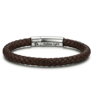 Punk Simple Style Men Jewelry Follow <b>Light</b> Braided Leather Bracelet Stainless Steel Wire <b>Rope</b> Bracelet - Product Image 1