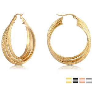 Multiple Styles 18K Gold Plated Rounded Stainless Steel Large Hoop Earrings Jewelry