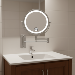 Miroir de maquillage LED 8 pouces, double face, fixation murale, grossissement 1x 10x, écran tactile, miroir de salle de bain à intensité variable - Product Image 2