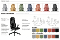 Chaise de bureau ergonomique moderne en plastique PP avec siège rembourré, hauteur réglable, pivotante et empilable pour usage professionnel