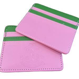 Alpha Greek Sorority Logo personalizado Tarjetero de cuero PU de doble cara Verde Rosa Multi-Slots Monedero delgado para damas Drop <span class=keywords><strong>Shopping</strong></span> - Product Image 1