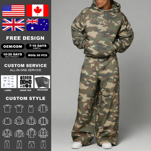 High Quality Winter Breathable Cotton Terry Streetwear Digital Camouflage Print Embroidery Men's Pullover Hoodie <b>Set</b> - Product Image 2