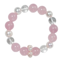 Bracelet artisanal de luxe en pierres précieuses, perles de quartz rose naturel de Madagascar et quartz clair, pierres énergétiques de guérison