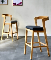Tabouret de bar en bois massif nordique avec dossier, chaise de bar à coussin en cuir, pour cuisine et café, hauteur personnalisable, mobilier de bar en gros