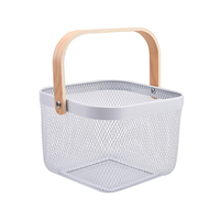 Panier de rangement creux pour la maison, en fer forgé avec poignée en bois, panier à légumes et fruits en maille métallique, résistant