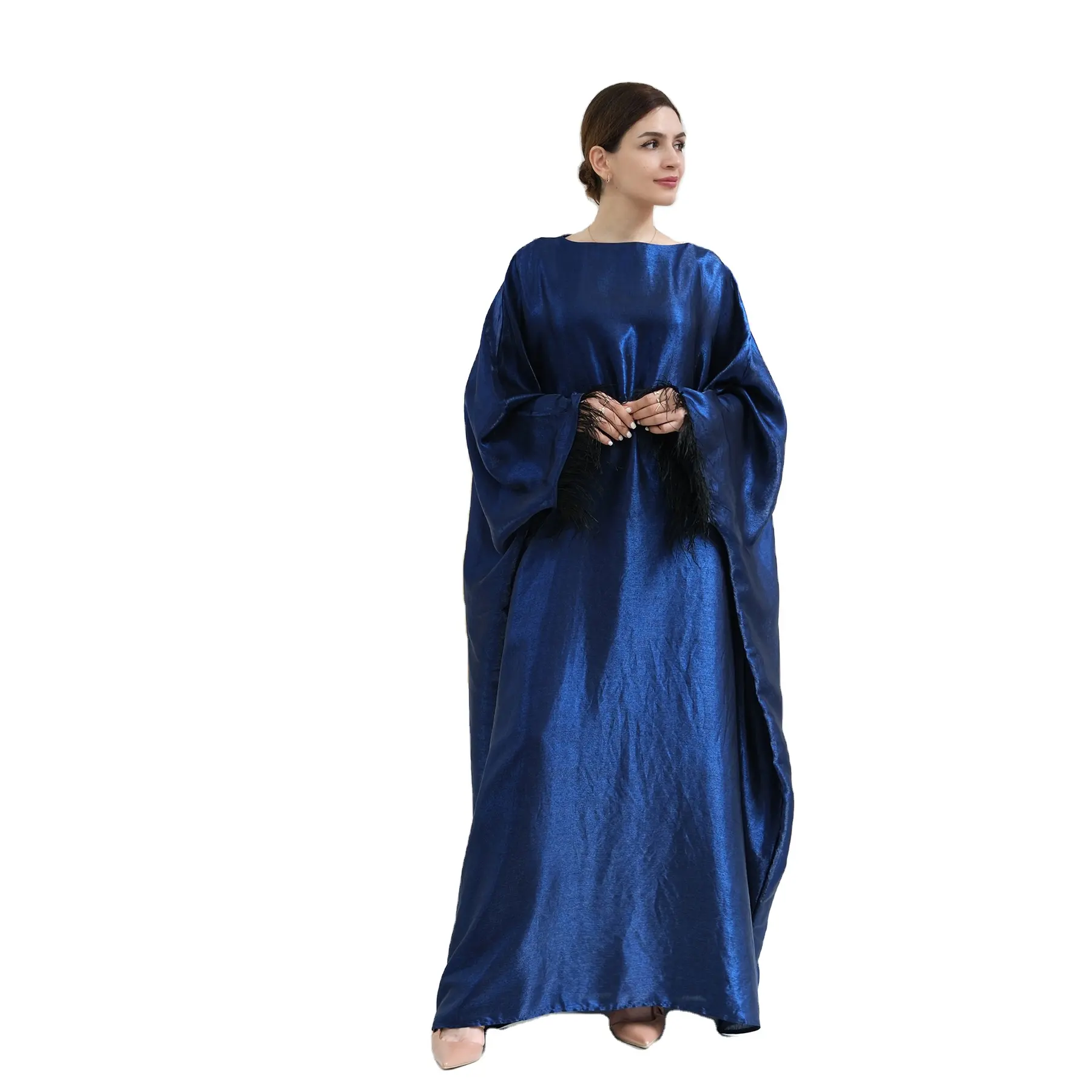 Colore puro batwing manica sfocata in cotone lucido macchia materiale OEM/ODM donne musulmane partito abaya