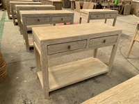 Table de console murale en bois d'orme massif, tiroirs naturels rustiques, vintage, nouvelle collection