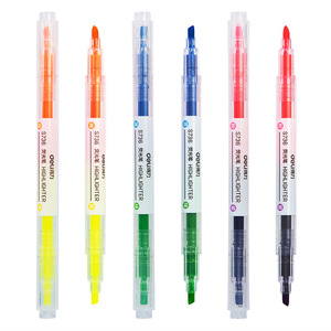 Deli S736 Highlighter Pen Dual-Ended 6 Colors Student <b>Marker</b> <b>Permanent</b> Ink Slanted Head Round Head - Product Image 2
