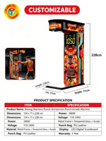 Machine d'arcade de test de force de boxe en gros, machine de jeu de frappe à monnayeur avec distribution de tickets