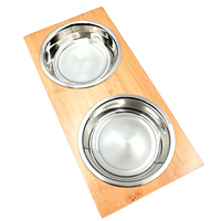 Doubles bols d'alimentation pour chiens et chats, en céramique, simple, support en bambou, pour chiens, gobelets, pailles, alimentation