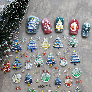 Nuevas pegatinas 3D en relieve para <span class=keywords><strong>uñas</strong></span> de Navidad, calcomanías autoadhesivas con purpurina flocada de árbol de Navidad y lindos muñecos de nieve para festivales. - Product Image 2
