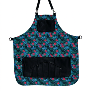 Delantal de peluquería con estampado de pájaros tropicales, cintura ajustable y múltiples bolsillos para barberos - Product Image 1