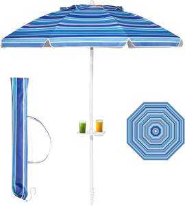 Paraguas de <span class=keywords><strong>Patio</strong></span> azul marino de 7 pies con bandeja de mesa, poste inclinable, ancla de arena, refugio solar portátil para exteriores, 50 + UPF rejillas de ventilación, sombrilla de playa - Product Image 2