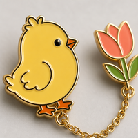 Broche en métal Poupoule de Pâques, Épingle de chapeau, Pendentif tulipe, Chaîne dorée, Bijoux de printemps, Broches, Vente en gros, Pins en émail souple personnalisés