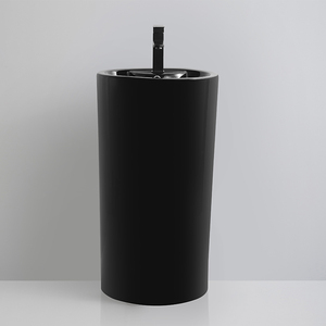 Bathroom <strong>Column</strong> Pedestal Sink Matt Black Round Floor Mounted Ceramic Cylinder Freestanding Basin - Product Image 2