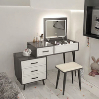 Table de maquillage moderne avec miroir LED, tiroirs de rangement, armoire latérale et tabouret
