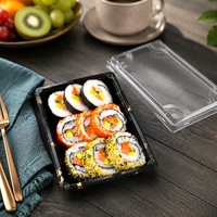 Boîtes d'emballage pour sushis en PET recyclé, rectangulaires, à emporter, avec base noire et couvercle transparent