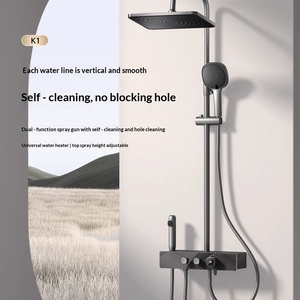 R&T K1 <b>Square</b> Shower Head Wall Mount with Slide <b>Bar</b> Four-gear Water Outlet Large Storage <b>Table</b> Household - Product Image 2