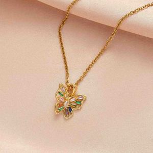 Collier Papillon Européen-Américain pour Femme, Zircon Coloré Haut de Gamme, Chaîne de Clavicule Luxe Léger, Collier en Cuivre Bambou - Product Image 3