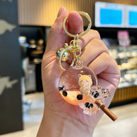 Porte-clés Kawaii Ours Bubble Tea avec liquide flottant, clochette et différentes formes de bouteilles pour la décoration de sacs et les cadeaux