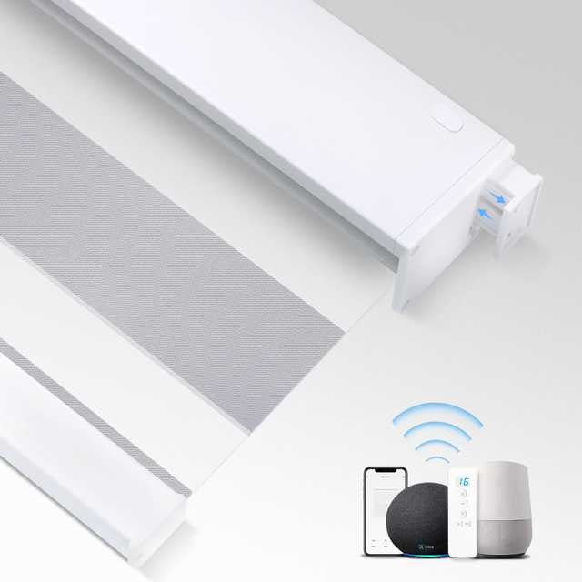 No Drill No Tools Blackout Battery Operated Wifi Smart Automatic Electric Home Motorized Roller Shades Zebra Blinds for Windows