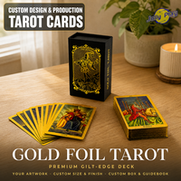 Jeu de cartes Oracle en plastique de haute qualité, impression personnalisée haut de gamme, vente en gros, bords dorés, feuille d'or, cartes de tarot avec guide