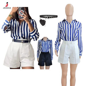 O6027-2025 blus lengan panjang wanita, pakaian kantor kasual motif garis-garis untuk perempuan - Product Image 1