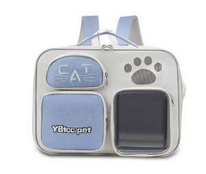 <b>Pet</b> Cat Backpack <b>Carrier</b> Oxford Material Breathable Zipper Closure for Cats Gray and Orange Color - Product Image 2