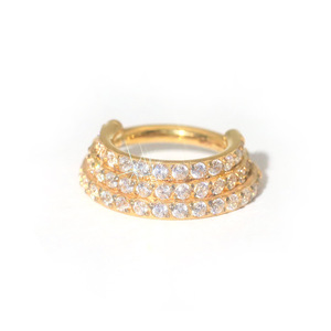 Anneau de nez en acier inoxydable or rose à trois couches avec zircon, serti à griffes, bijou de piercing de style géométrique pour soirée - Product Image 3