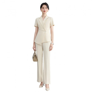 Women's Short Sleeve Suit Set Formal Work Uniform Breathable Lightweight Black Navy Polyester Spandex Commuting - Product Image 5