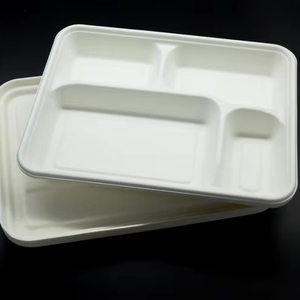 4 Compartment Eco-Friendly Compostable Bagasse <strong>Disposable</strong> <strong>Plates</strong> with Lid and Dividers for School Lunches &amp; Takeaway - Product Image 4